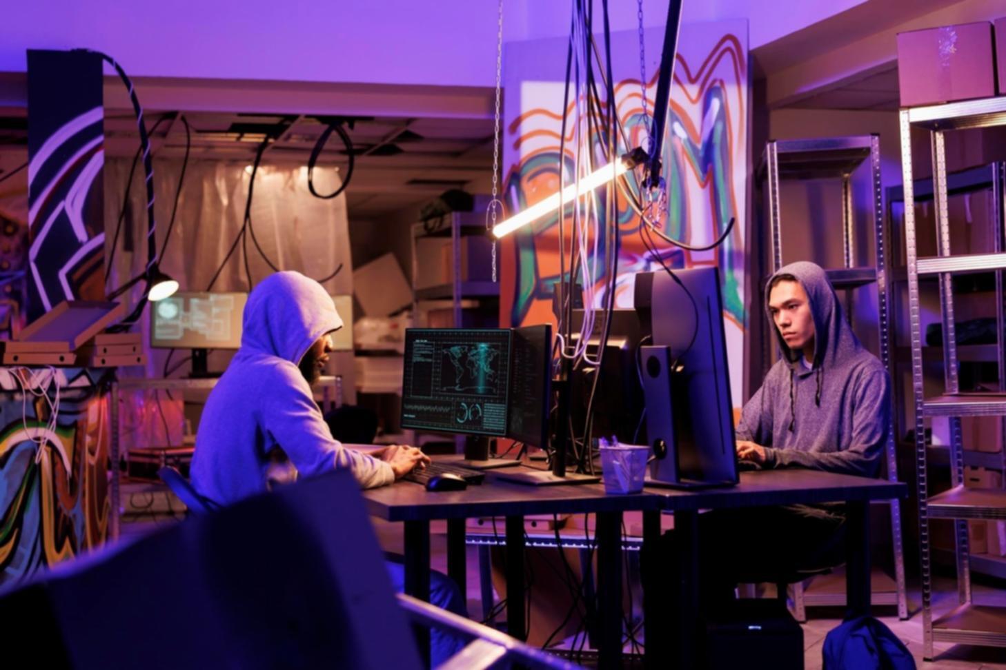 Moderne 3D-Design-Arbeitsplätze mit verschiedenen Bildschirmen und kreativen Projekten